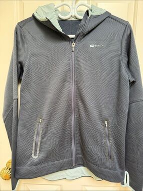 Sugoi sz L Women's IGNITE HOODIE gray textured zip hoodie w mint trim